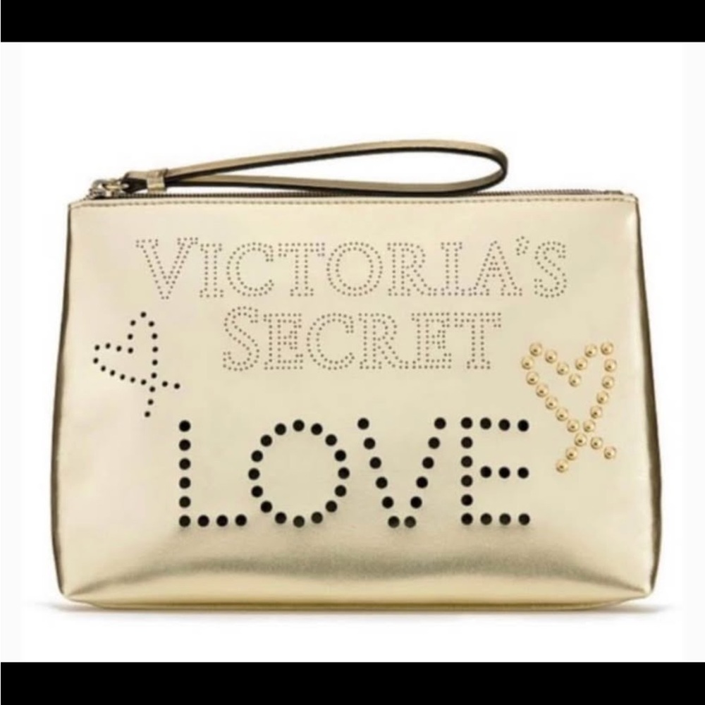 Victoria's Secret Gold Cosmetic Bag with Perforated Design